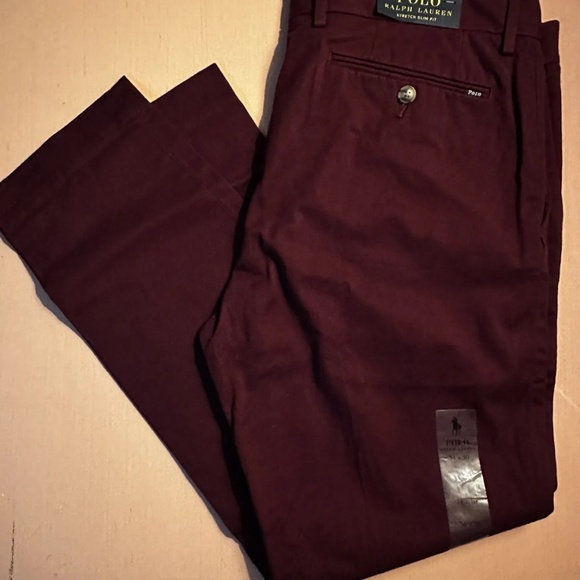 Polo by Ralph Lauren Mens Slim-Fit Stretch Chino Pants Khaki Rich Ruby 34/30 New - Picture 7 of 8